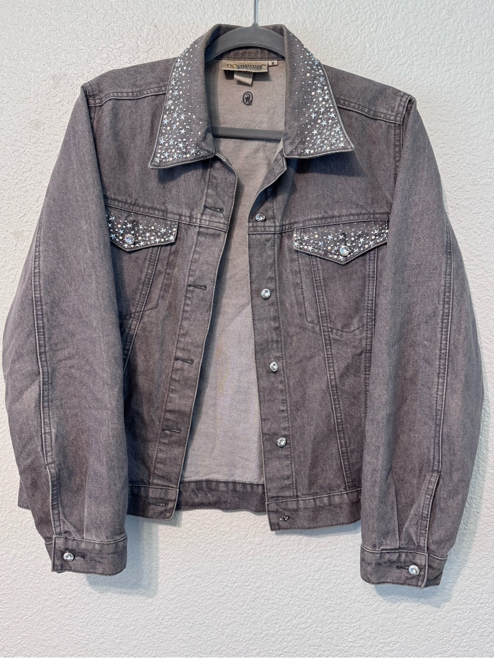 Christine Alexander Gray Denim Jacket with Embellished Collar